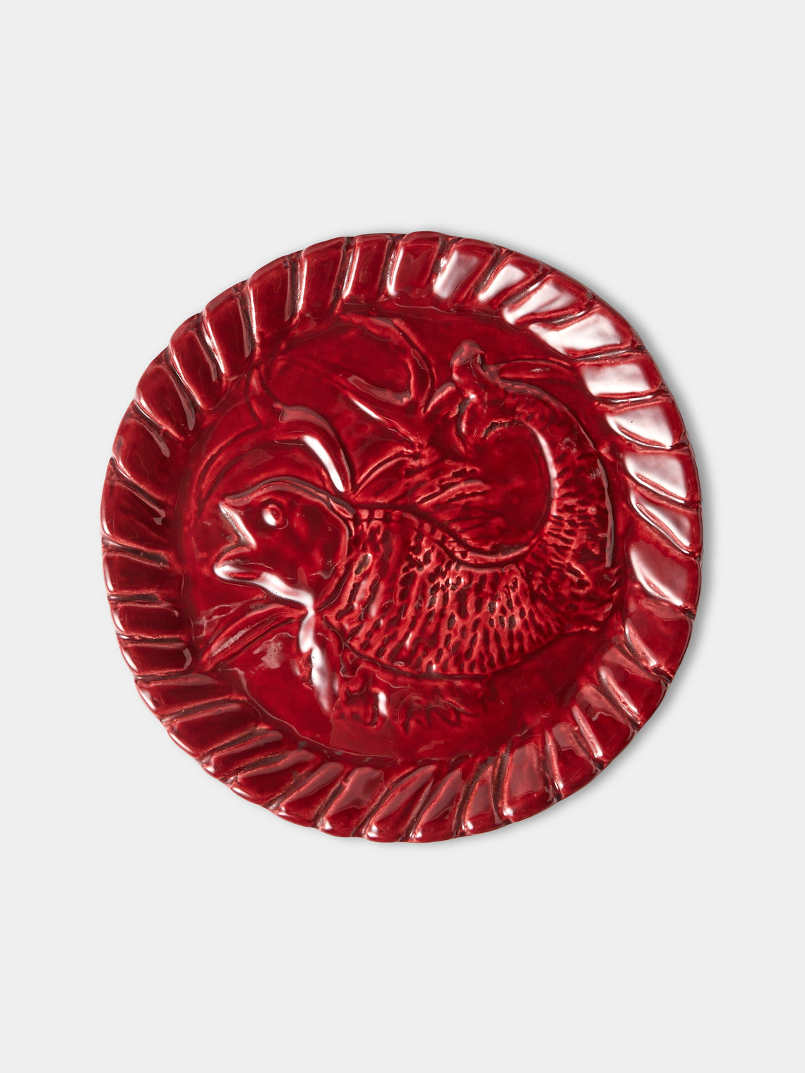 Antique and Vintage - 1950s Jerome Massier Ceramic Lobster Platter with Dinner Plates (Set of 12) - Red - ABASK
