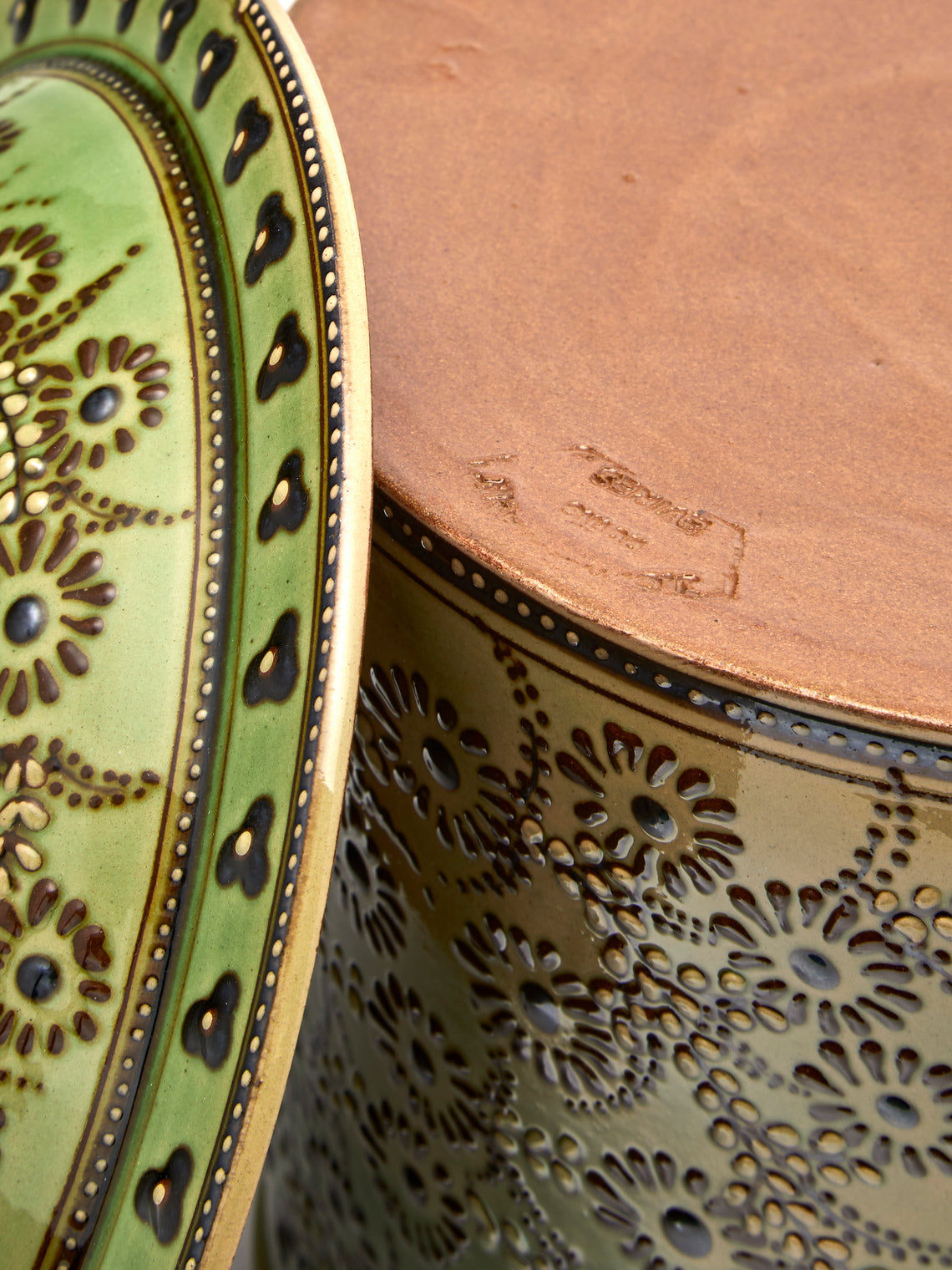 Poterie d’Évires - Flowers Hand-Painted Ceramic Extra Large Pot - Green - ABASK