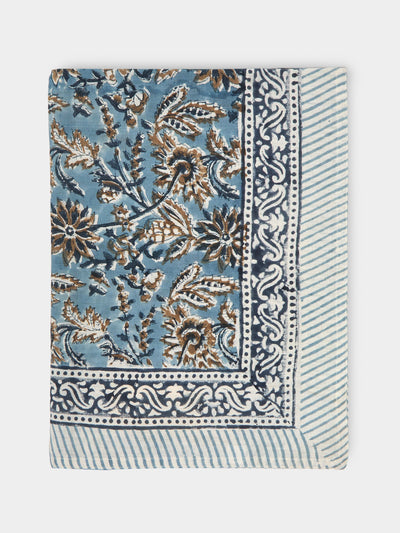 Chamois - Indian Summer Block-Printed Linen Small Rectangular Tablecloth -  - ABASK - 