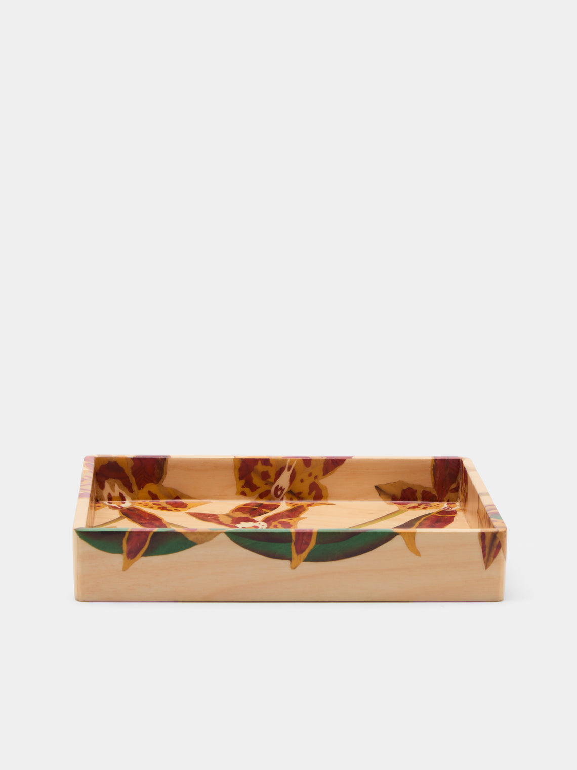 Silvia Furmanovich - Orchids Marquetry Wood Vide Poche (9in/23cm) - Orange - ABASK - 