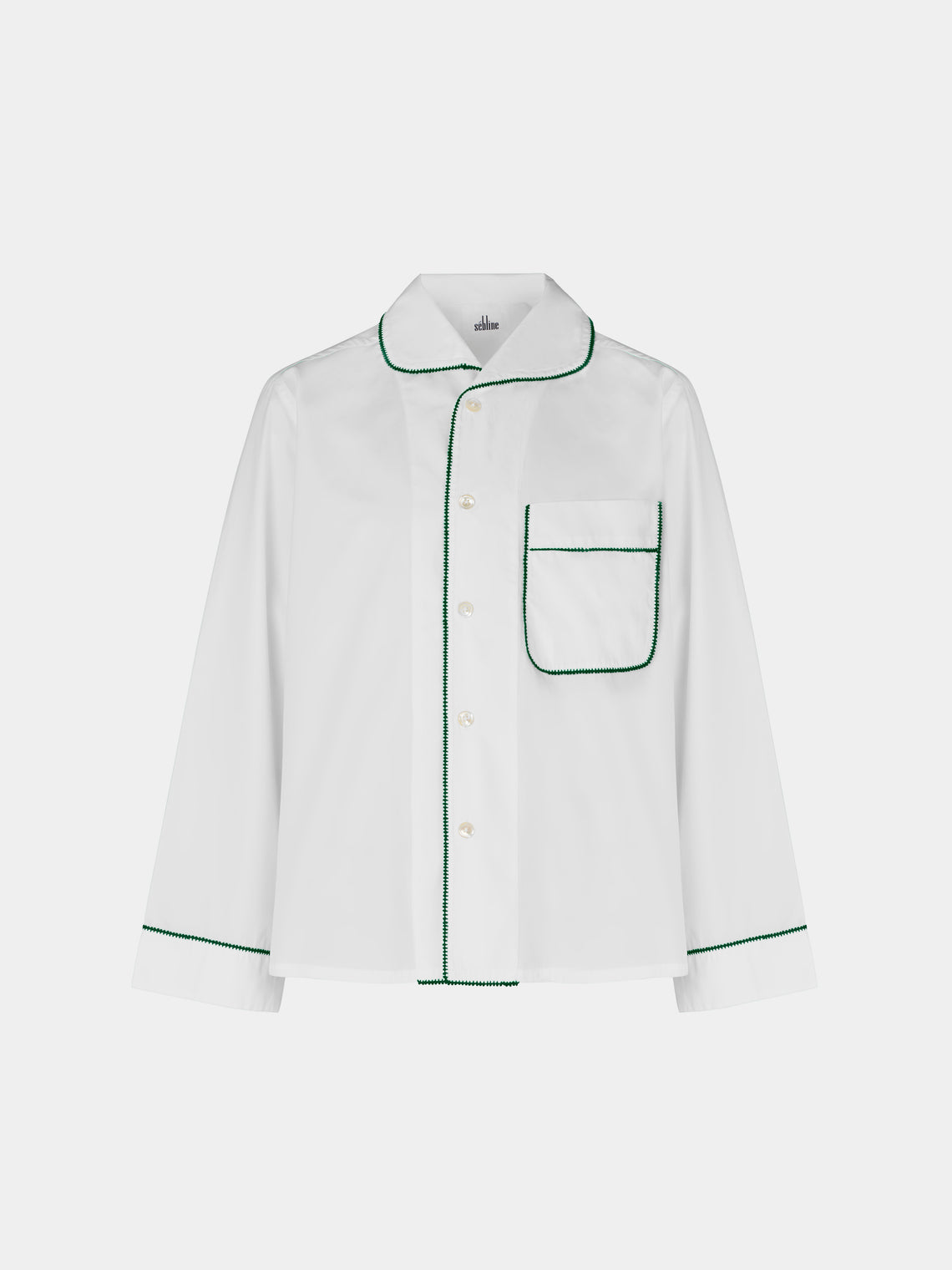 Sebline - Stitch Hand-Embroidered Cotton Pajama Shirt | Size: M - White - ABASK - 