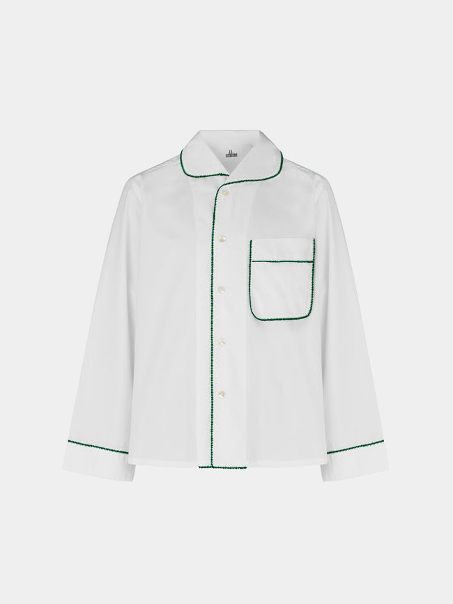 Sebline - Stitch Hand-Embroidered Cotton Pajama Shirt | Size: M - White - ABASK - 