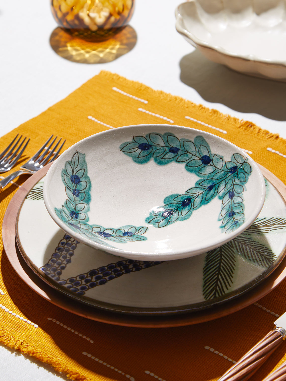 Anut Cairo - Leaves Hand-Painted Ceramic Bowls (Set of 4) -  - ABASK