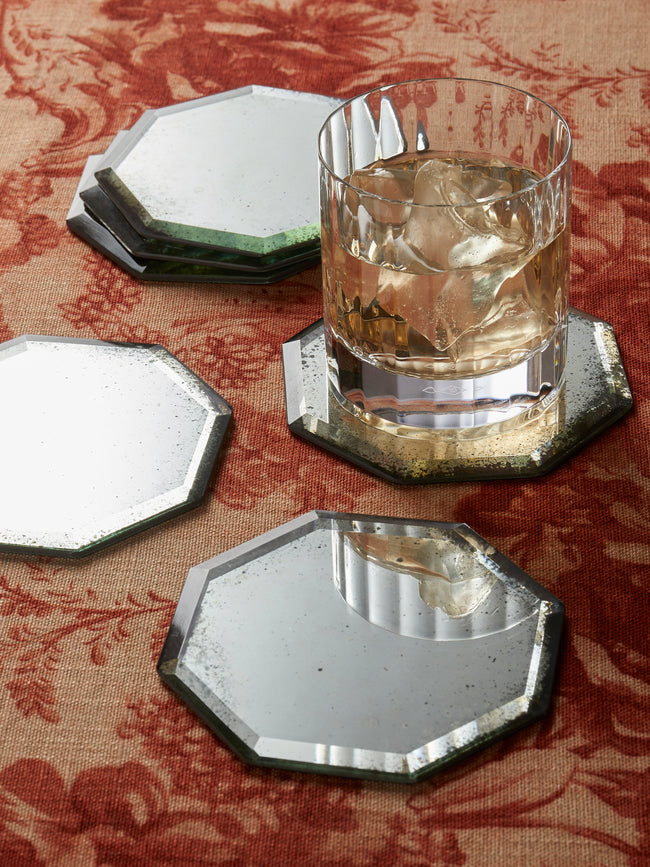 Borgo delle Tovaglie - Octo Mirrored Glass Coasters (Set of 6) - Silver - ABASK