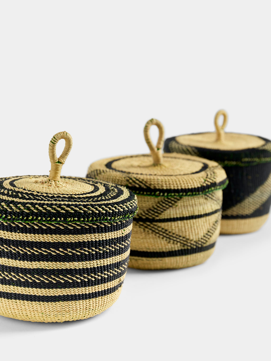Baba Tree - Banasco Handwoven Elephant Grass Lidded Storage Baskets (Set of 3) - Natural - ABASK