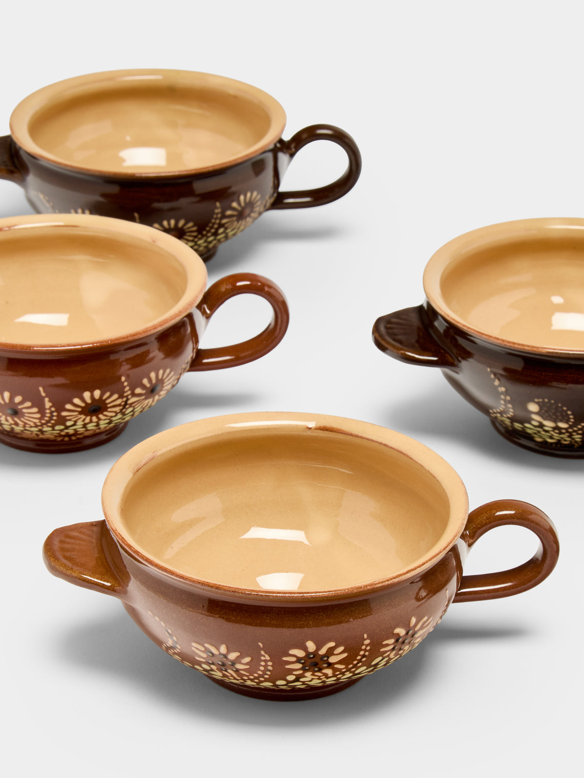 Poterie d’Évires - Flowers Hand-Painted Ceramic Mini Soup Bowls (Set of 6) - Light brown - ABASK
