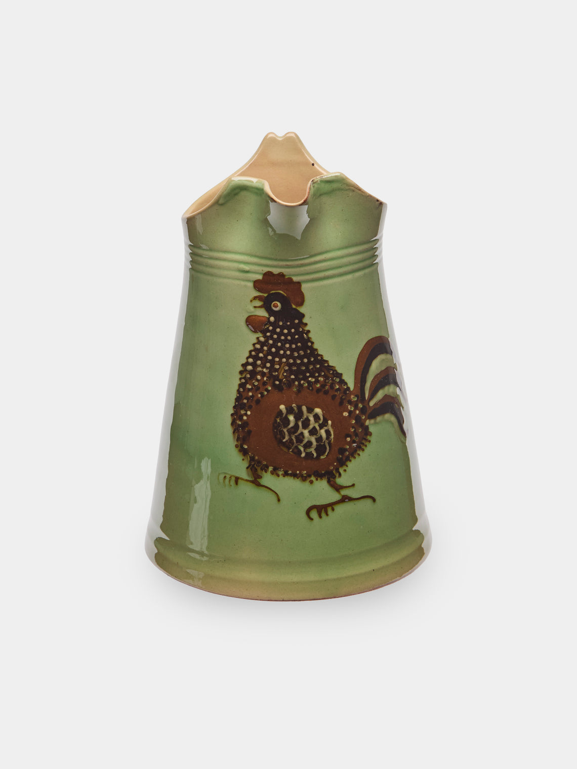 Poterie d’Évires - Chickens Hand-Painted Ceramic Milk Jug - Green - ABASK