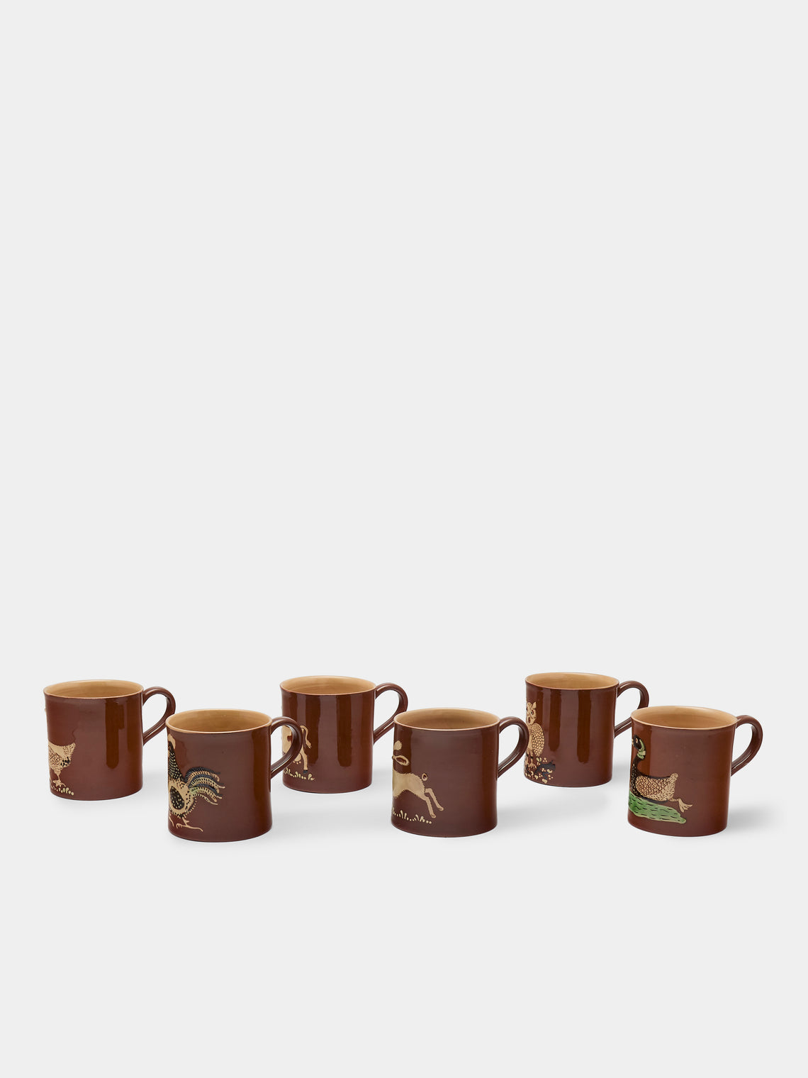 Poterie d’Évires - Animals Hand-Painted Ceramic Mugs (Set of 6) - Light brown - ABASK