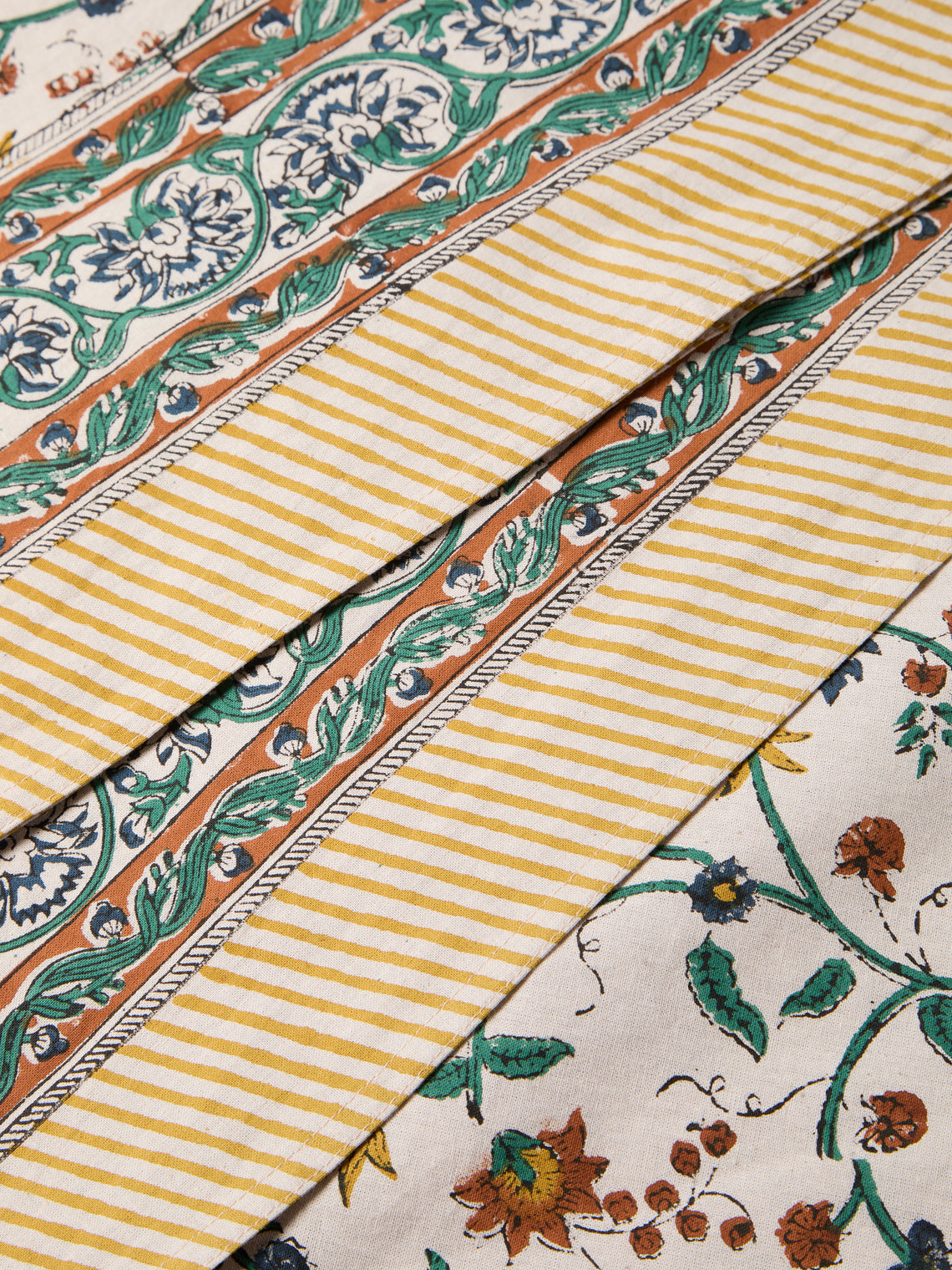 Chamois - Samode Block-Printed Cotton Rectangular Tablecloth (138in/3.5m) - Yellow - ABASK