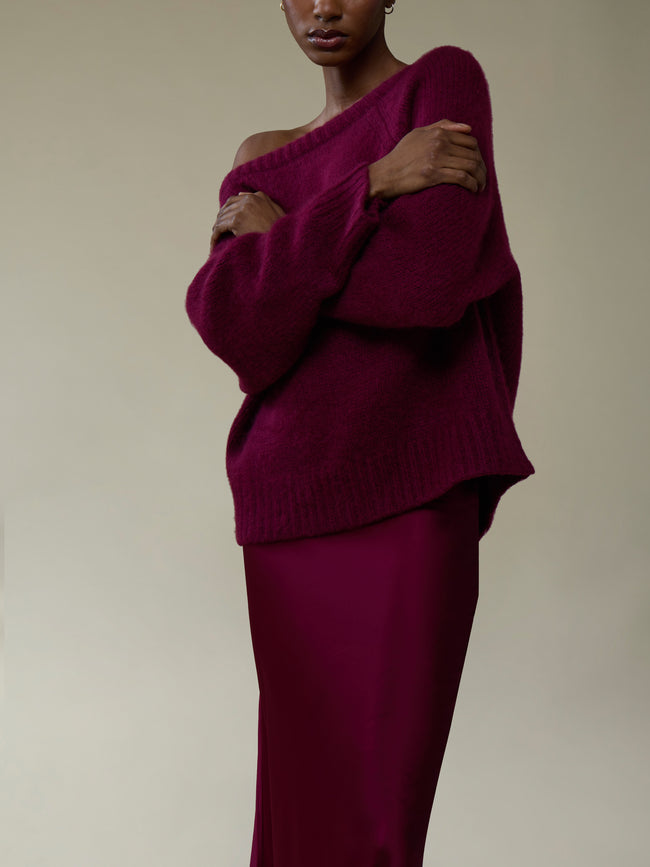 Ryan Roche - Cloud Cashmere and Silk Oversized Boat-Neck Sweater | Size: S - Red - ABASK