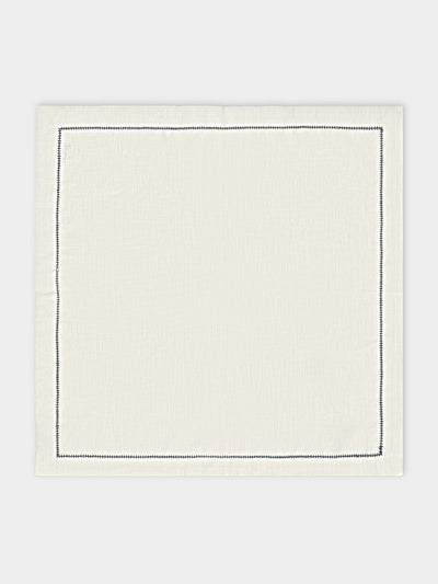 Volga Linen - Hem-Stitch Linen Napkins (Set of 6) - White - ABASK - 