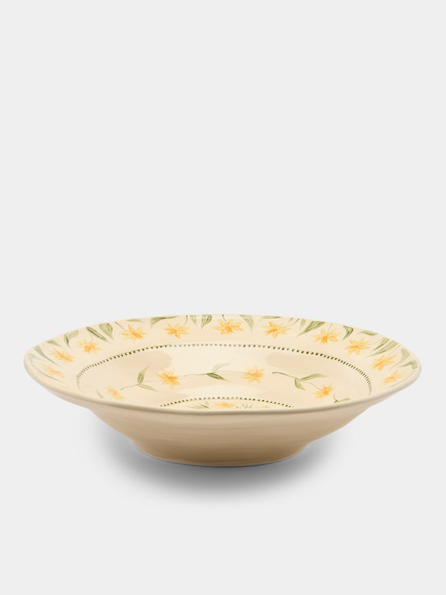 Rosanna Corfe - Doves and Daffodils Hand-Painted Ceramic Fruit Bowl - Cream - ABASK - 