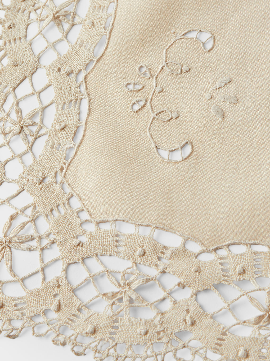 Rolane du Dreuih Creations - Lacework Linen Large Oblong Placemats (Set of 4) - Beige - ABASK