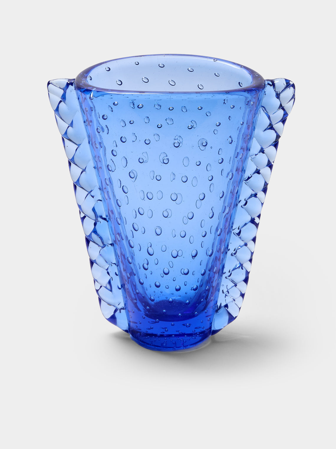 Antique and Vintage - 1950s Ercole Barovier Bullicante Murano Glass Vase (8in/20.5cm) - Blue - ABASK - 