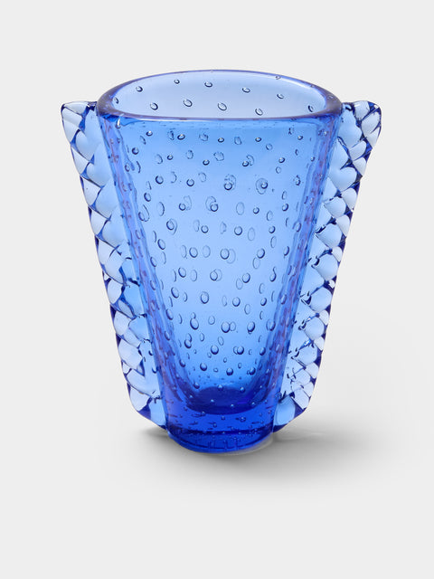 Antique and Vintage - 1950s Ercole Barovier Bullicante Murano Glass Vase (8in/20.5cm) - Blue - ABASK - 