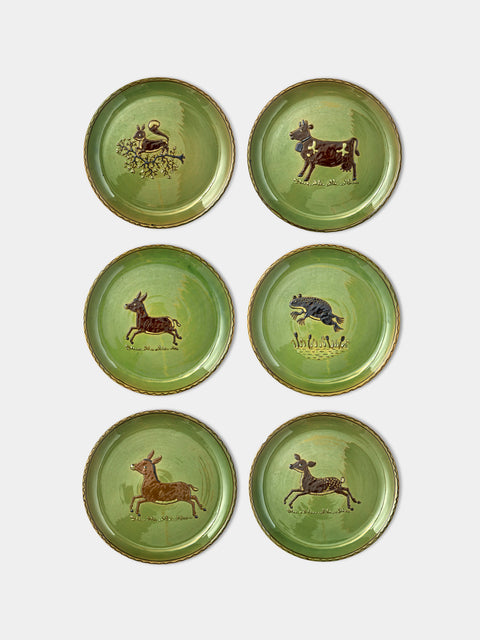 Poterie d’Évires - Animals Hand-Painted Ceramic Dinner Plates (Set of 6) - Green - ABASK - 