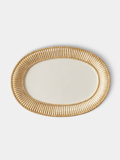 Tessalume Ceramiche - Wicker Hand-Painted Ceramic Oval Platter - White - ABASK - 