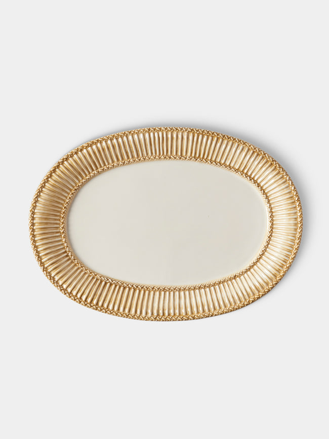 Tessalume Ceramiche - Wicker Hand-Painted Ceramic Oval Platter - White - ABASK - 