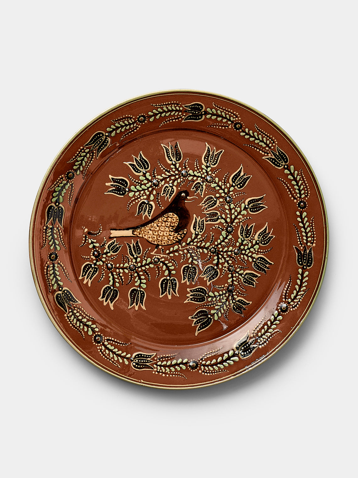 Poterie d’Évires - Birds Hand-Painted Ceramic Round Platter - Light brown - ABASK - 