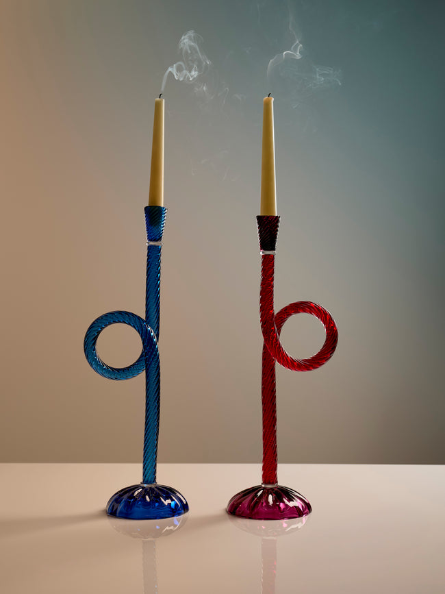 Aina Kari - Venetian Knot Hand-Blown Murano Glass Candlestick Holder - Red - ABASK