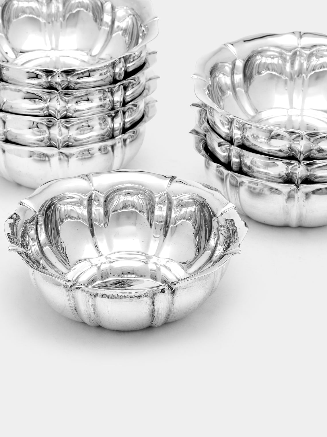 Antique and Vintage - 1960s Solid Silver Dessert Bowls (Set of 8) - Silver - ABASK