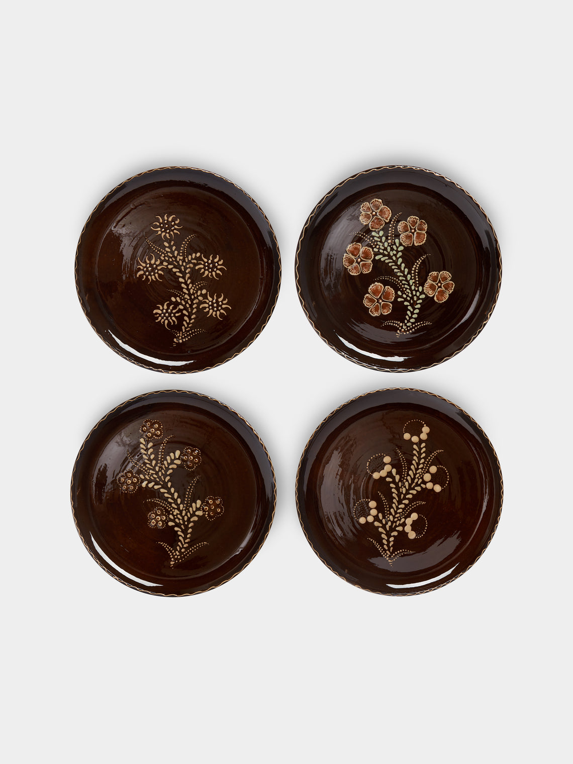 Poterie d’Évires - Flowers Hand-Painted Ceramic Dinner Plates (Set of 4) -  - ABASK - 