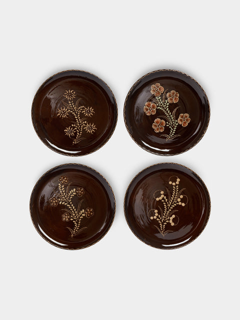 Poterie d’Évires - Flowers Hand-Painted Ceramic Dinner Plates (Set of 4) -  - ABASK - 
