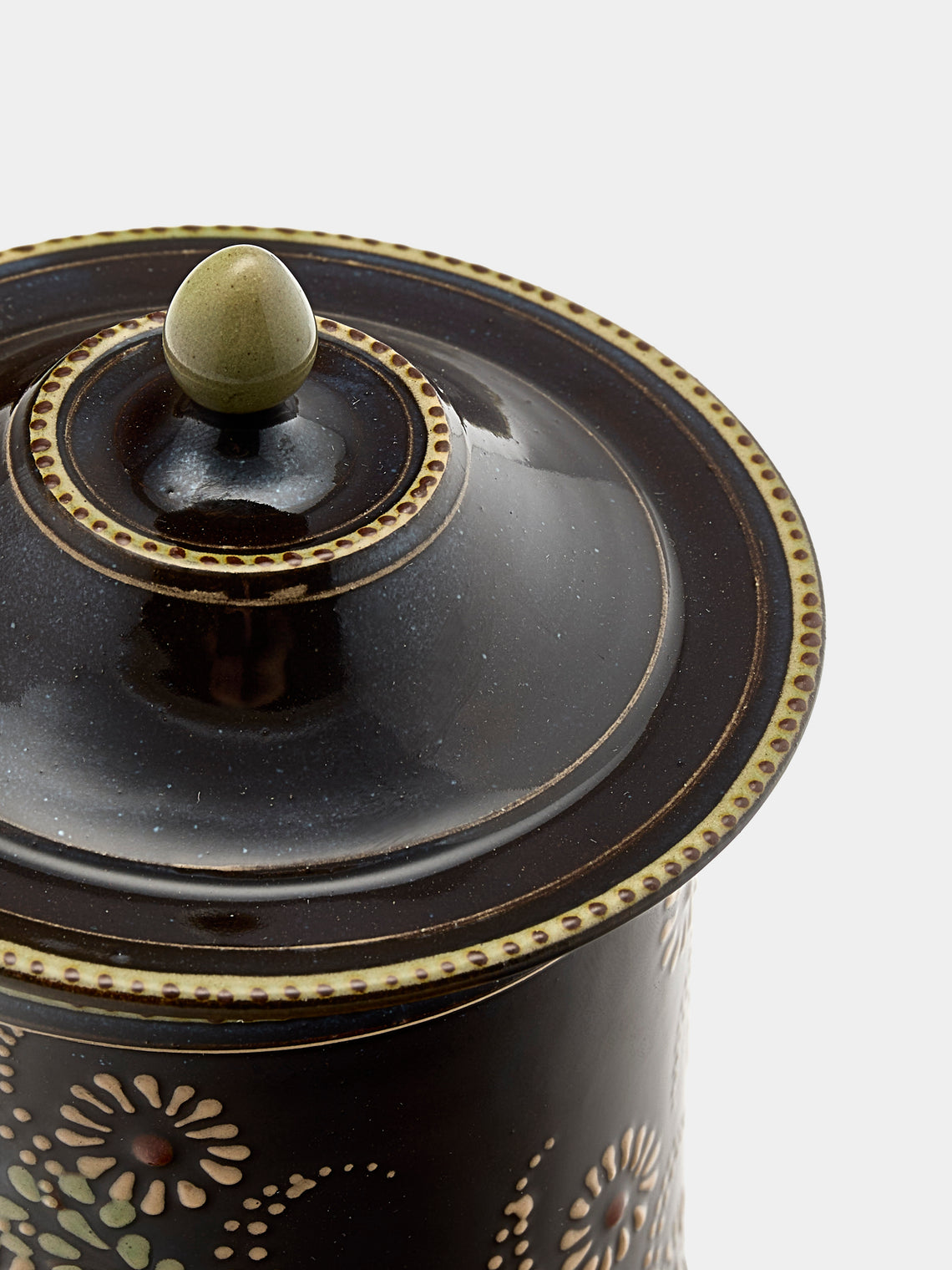 Poterie d’Évires - Flowers Hand-Painted Ceramic Small Lidded Jar - Dark brown - ABASK