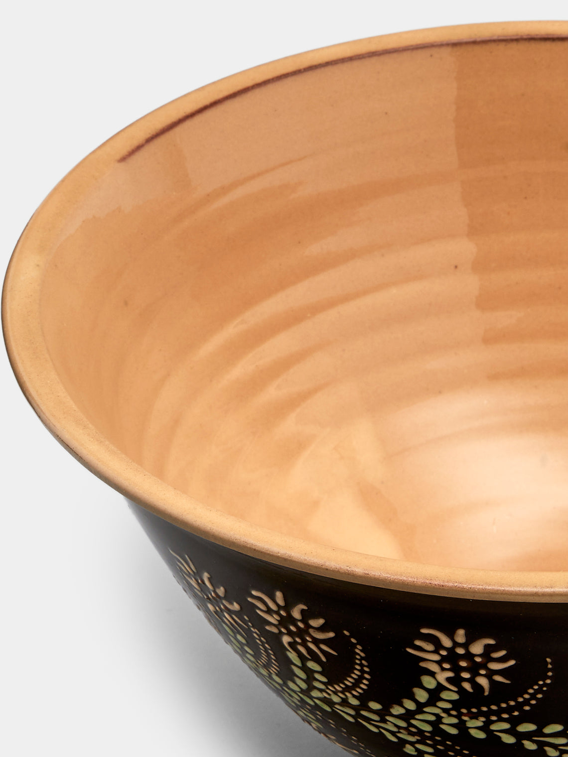 Poterie d’Évires - Flowers Hand-Painted Ceramic Large Serving Bowl - Dark brown - ABASK