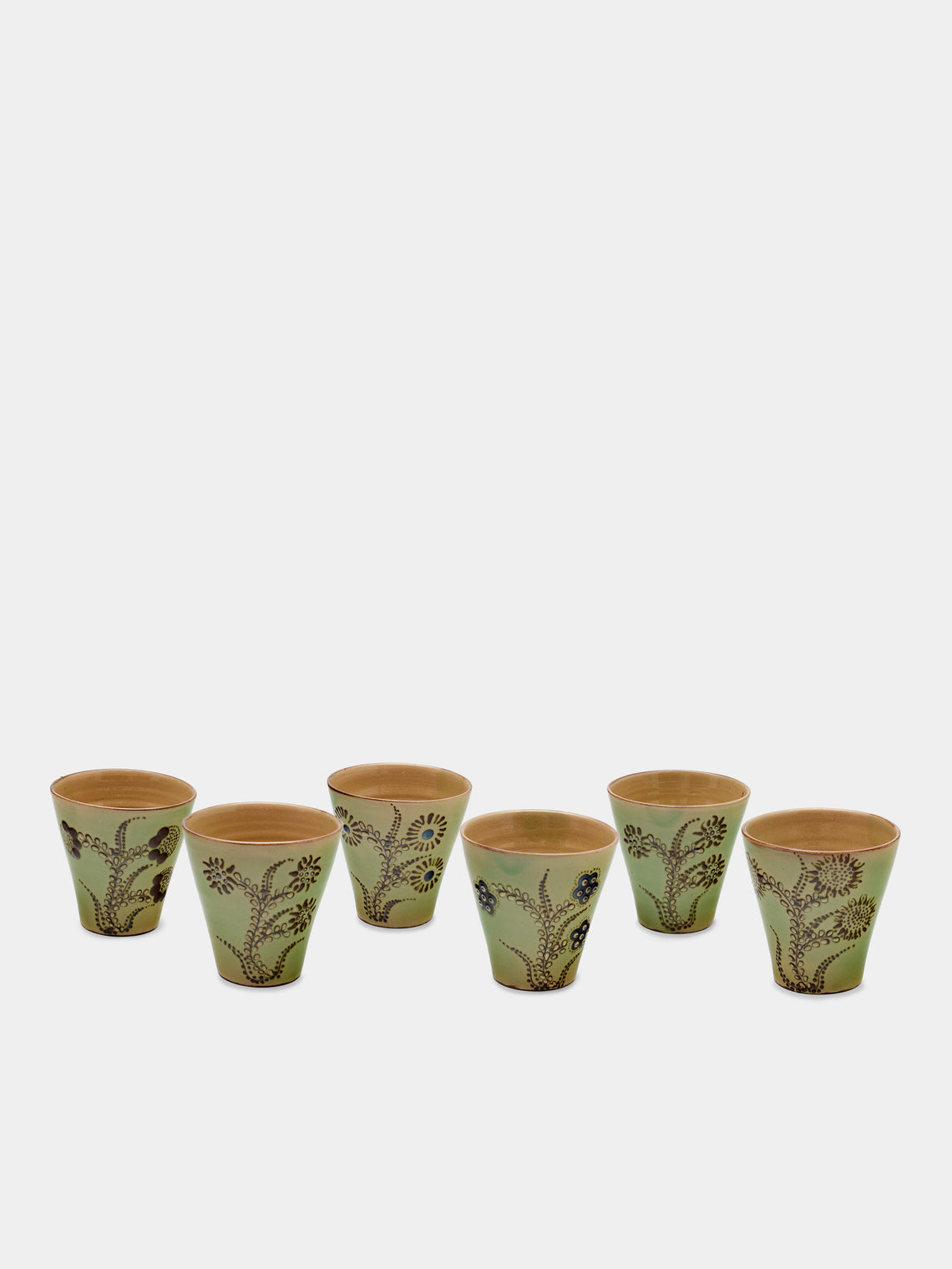 Poterie d’Évires - Flowers Hand-Painted Ceramic Coffee Cups (Set of 6) - Green - ABASK
