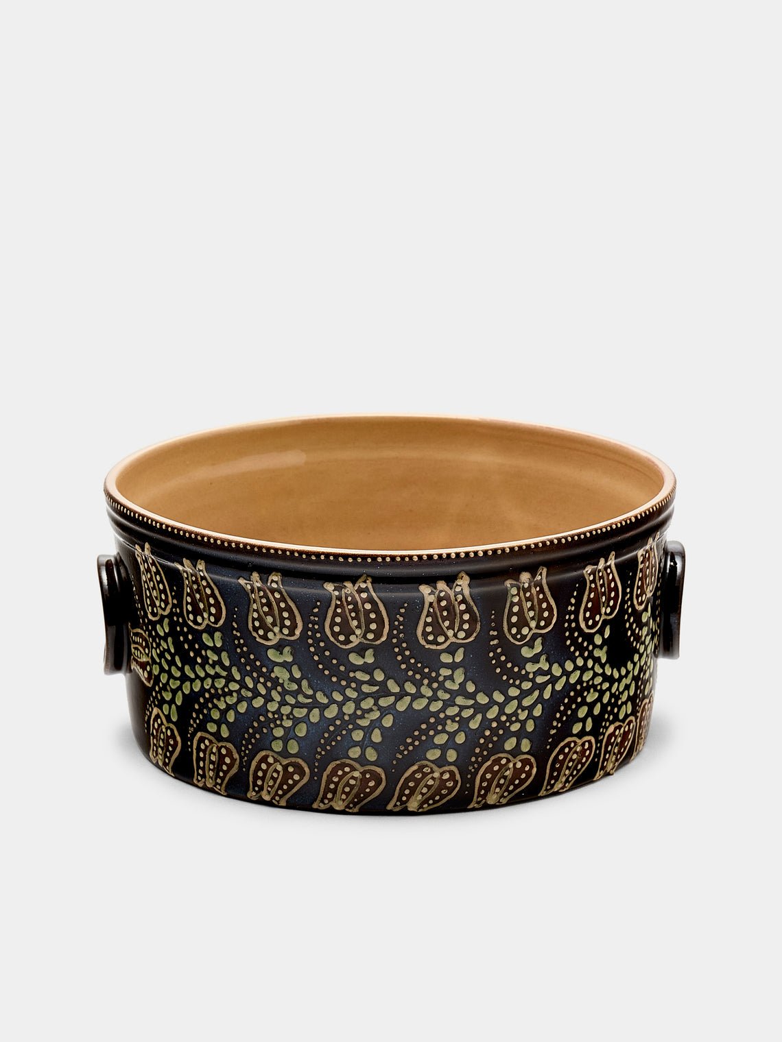 Poterie d’Évires - Flowers Hand-Painted Ceramic Round Pie Dish - Dark brown - ABASK - 