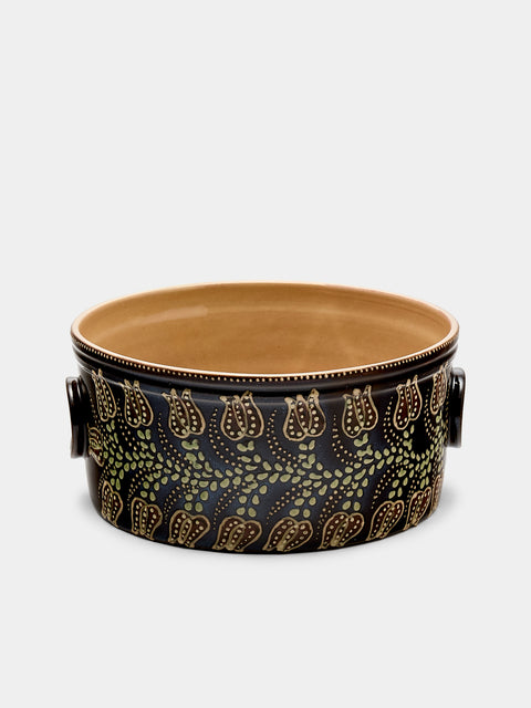 Poterie d’Évires - Flowers Hand-Painted Ceramic Round Pie Dish - Dark brown - ABASK - 