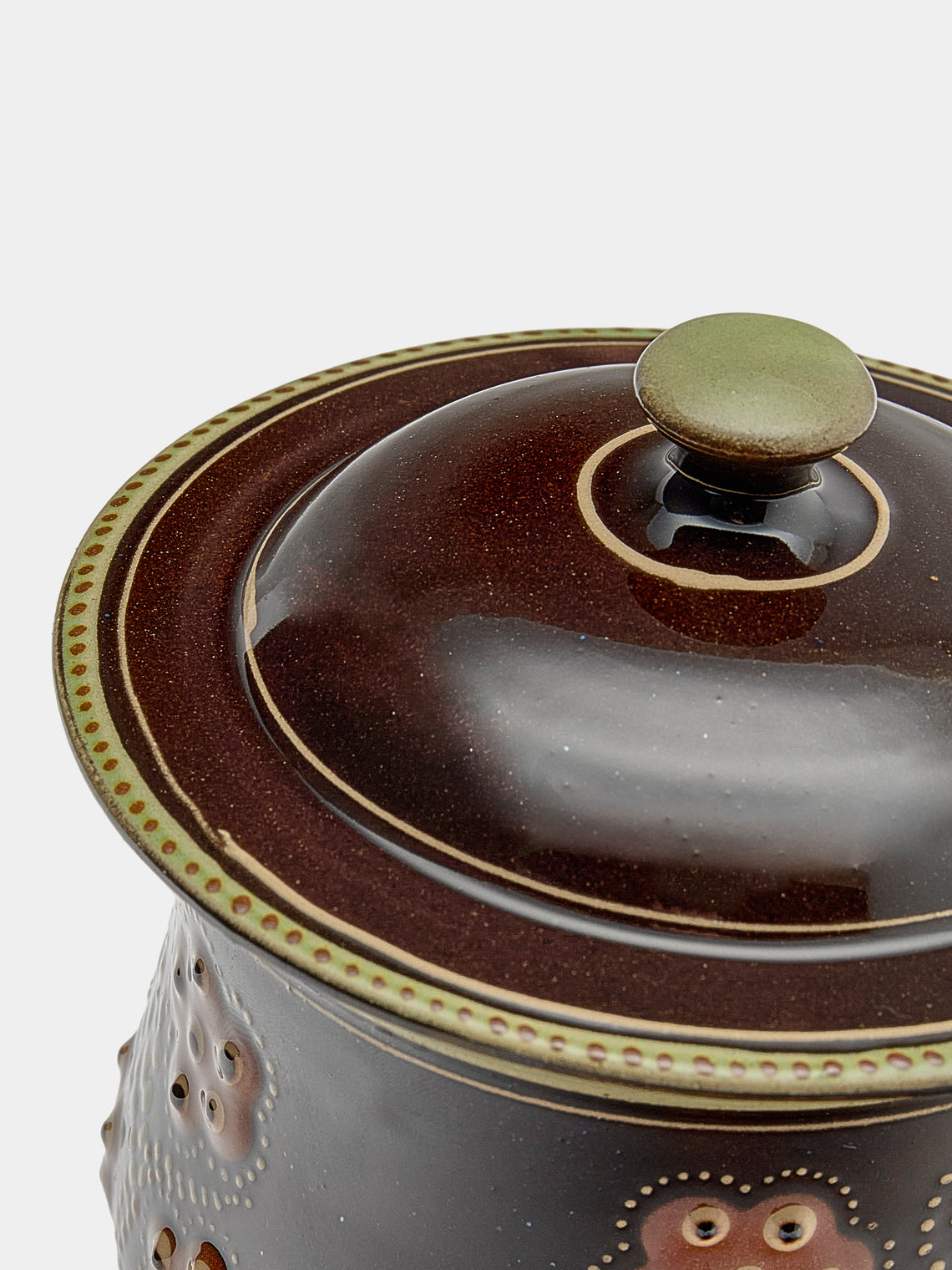 Poterie d’Évires - Flowers Hand-Painted Ceramic Mini Lidded Pot - Dark brown - ABASK