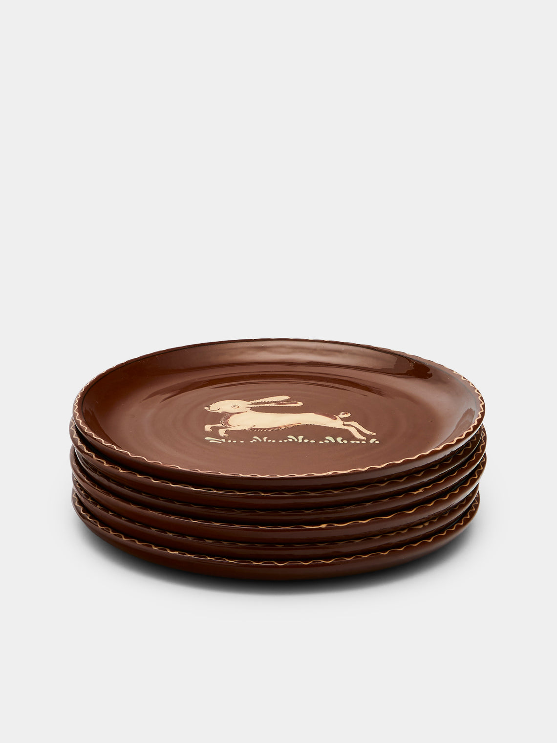 Poterie d’Évires - Animals Hand-Painted Ceramic Dinner Plates (Set of 6) - Light brown - ABASK
