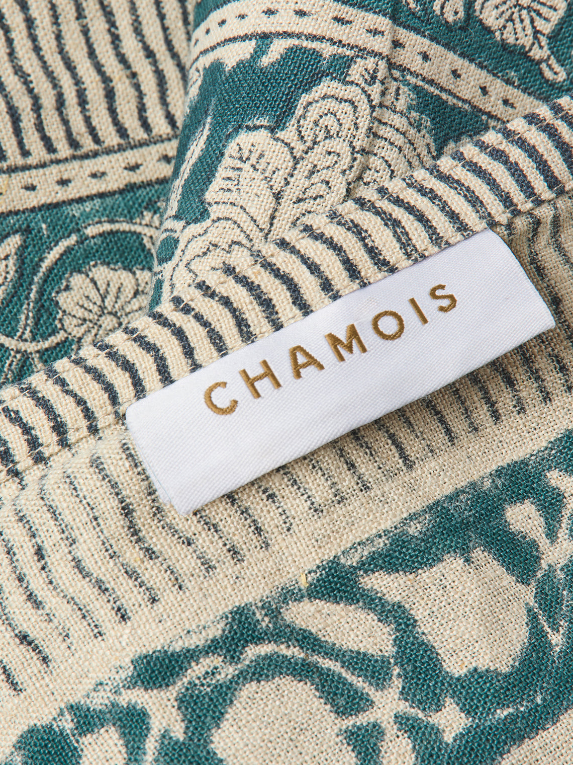 Chamois - Indian Rose Block-Printed Linen Extra Large Rectangular Tablecloth - Blue - ABASK