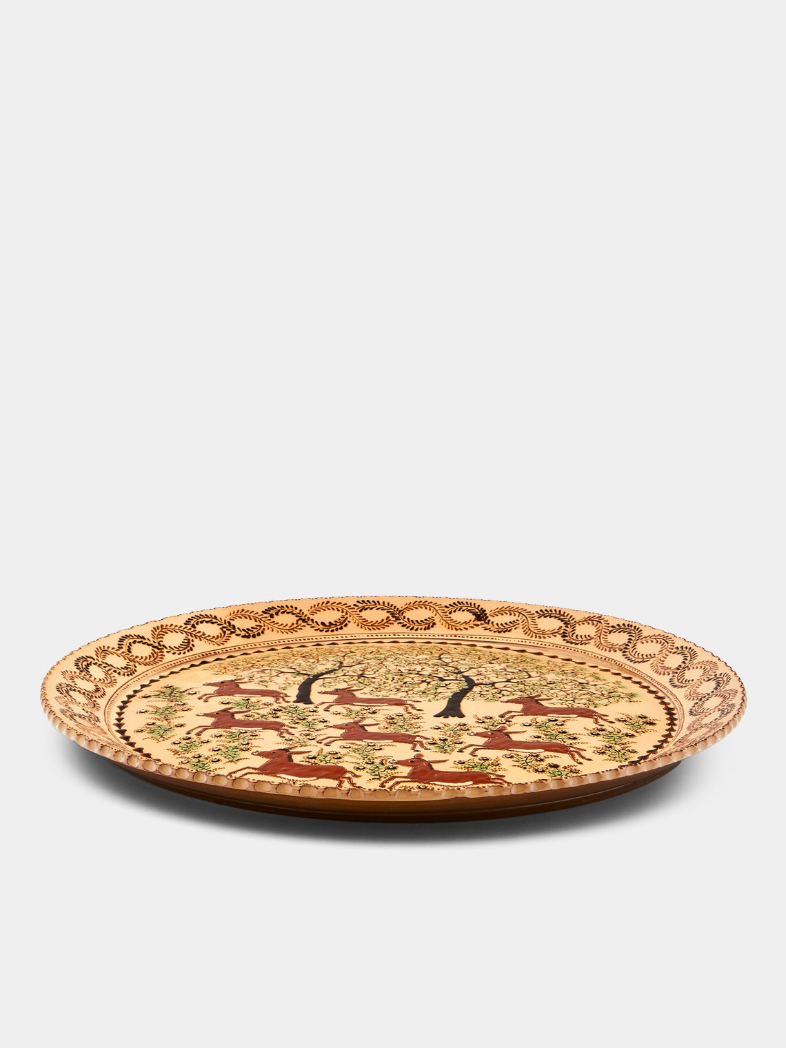 Poterie d’Évires - Donkeys Hand-Painted Ceramic Extra Large Round Platter - Cream - ABASK