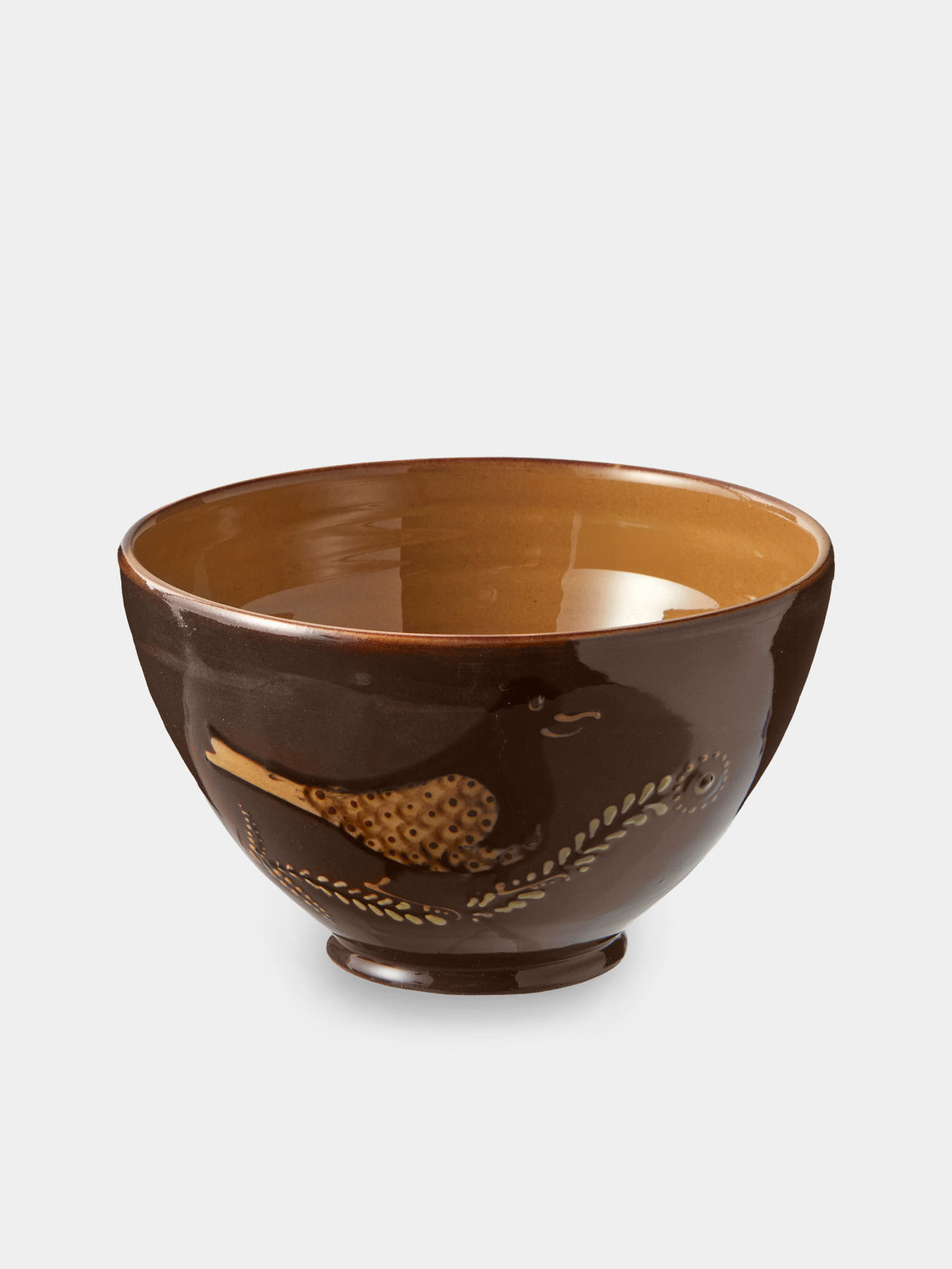 Poterie d’Évires - Birds Hand-Painted Ceramic Grand Bowls (Set of 4) - Light Brown - ABASK