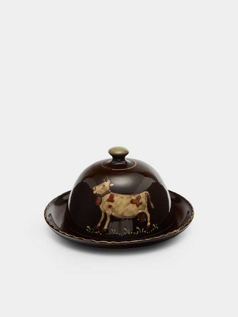 Poterie d’Évires - Cows Hand-Painted Ceramic Large Lidded Butter Dish - Dark brown - ABASK - 