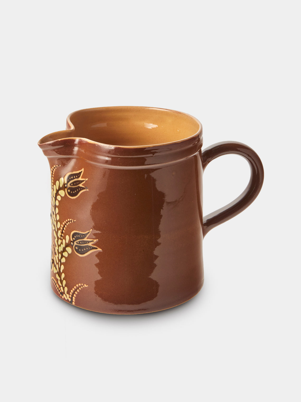 Poterie d’Évires - Flowers Hand-Painted Ceramic Straight-Edge Medium Jug - Light Brown - ABASK