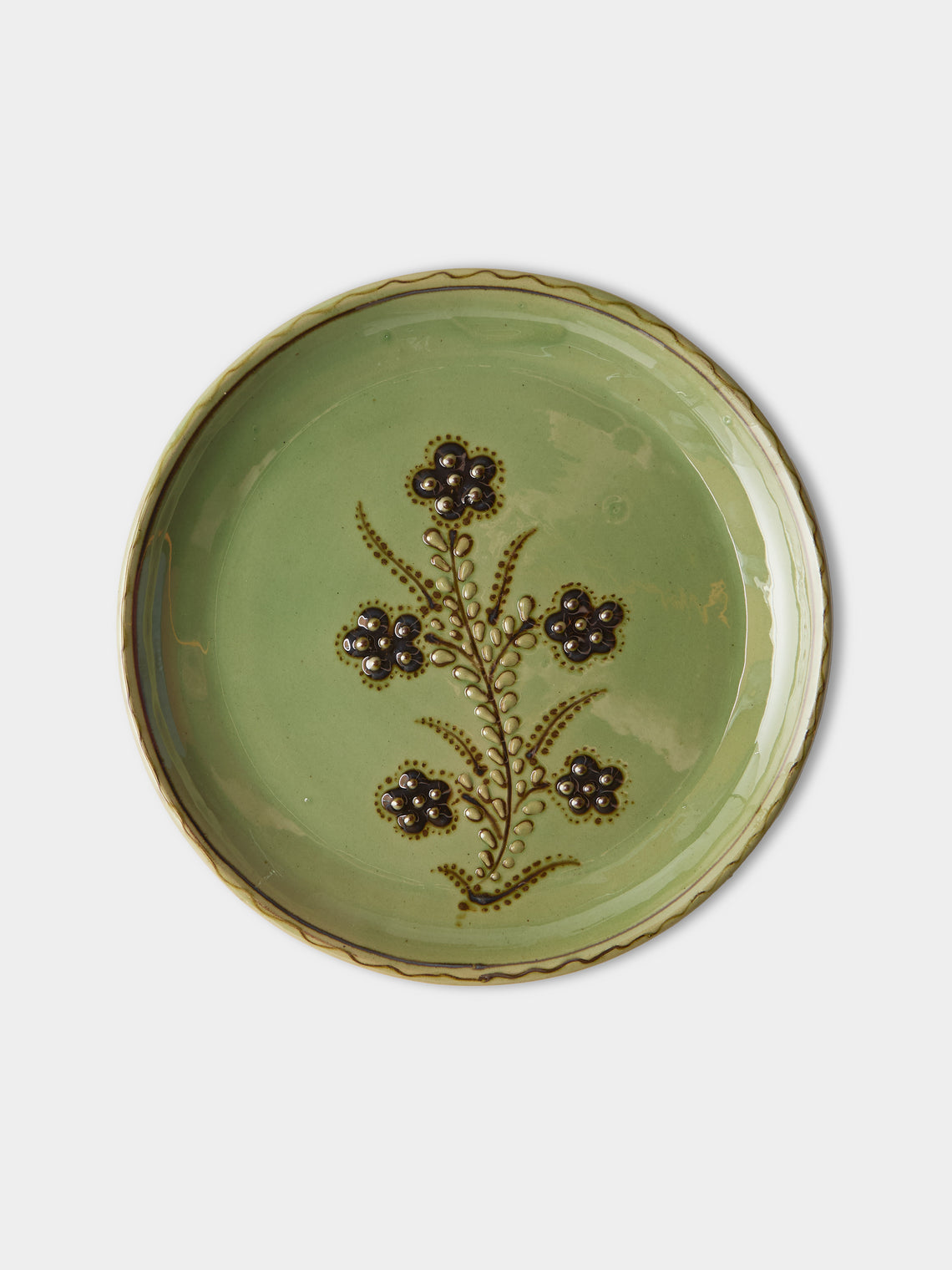 Poterie d’Évires - Flowers Hand-Painted Ceramic Large Lidded Butter Dish - Green - ABASK