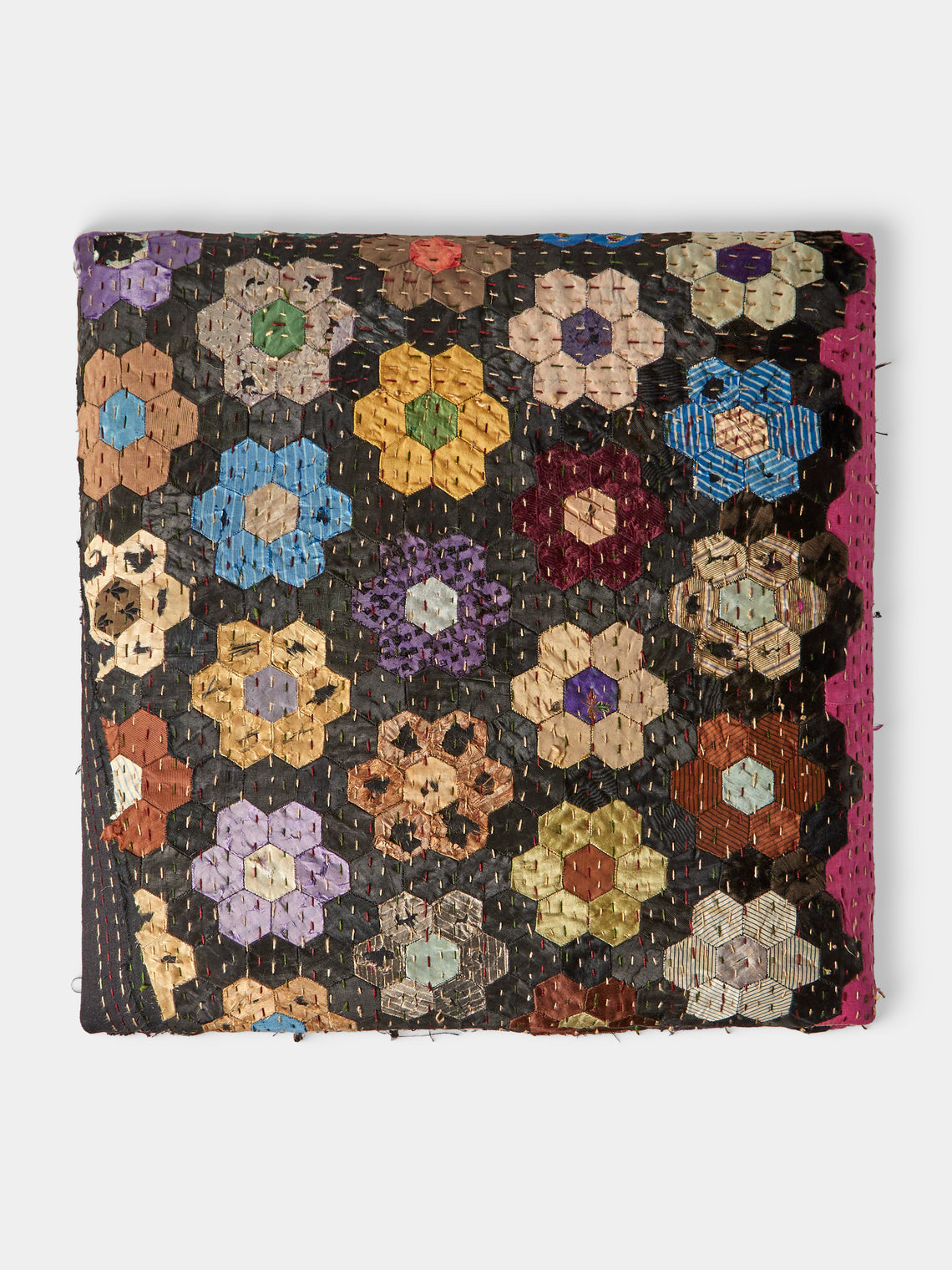 By Walid - 19th-Century Patchwork Silk and Oak Storage Stool - Multiple - ABASK