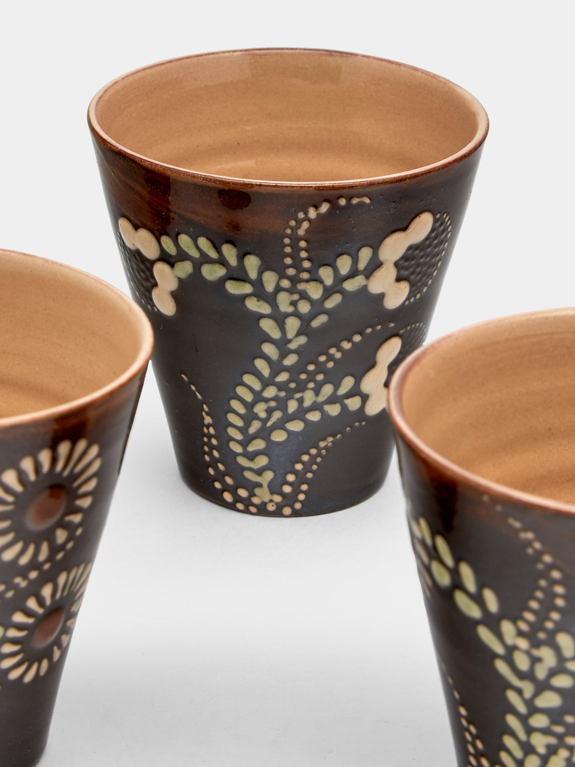 Poterie d’Évires - Flowers Hand-Painted Ceramic Coffee Cups (Set of 6) - Dark brown - ABASK