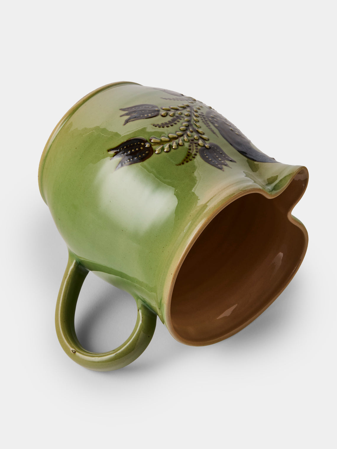 Poterie d’Évires - Birds Hand-Painted Ceramic Medium Jug - Green - ABASK