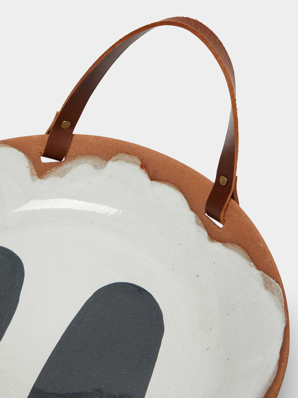 Silvia K Ceramics - Hand-Glazed Terracotta Small Serving Bowl with Leather Handle -  - ABASK
