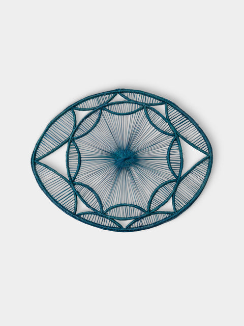 Artesanías del Atlántico - | Set of 4 | Loto Handwoven Palm Oval Placemats - Blue - ABASK - 