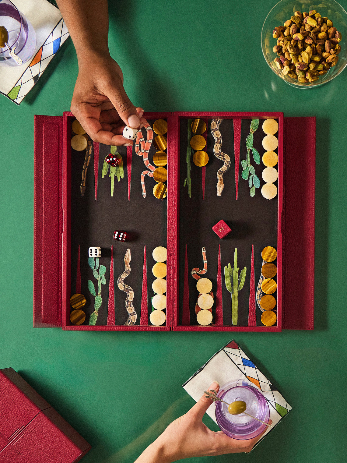 Alexandra Llewellyn - Snake Travel Backgammon Set - Burgundy - ABASK