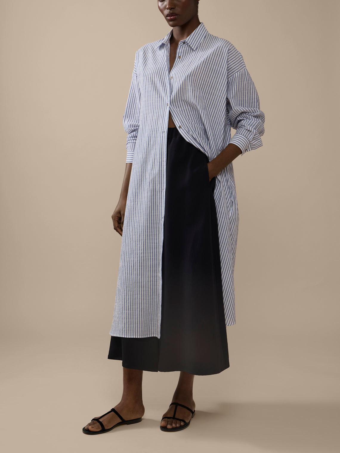 Dusan - Cotton Long Shirt Dress | Size: S - Blue - ABASK