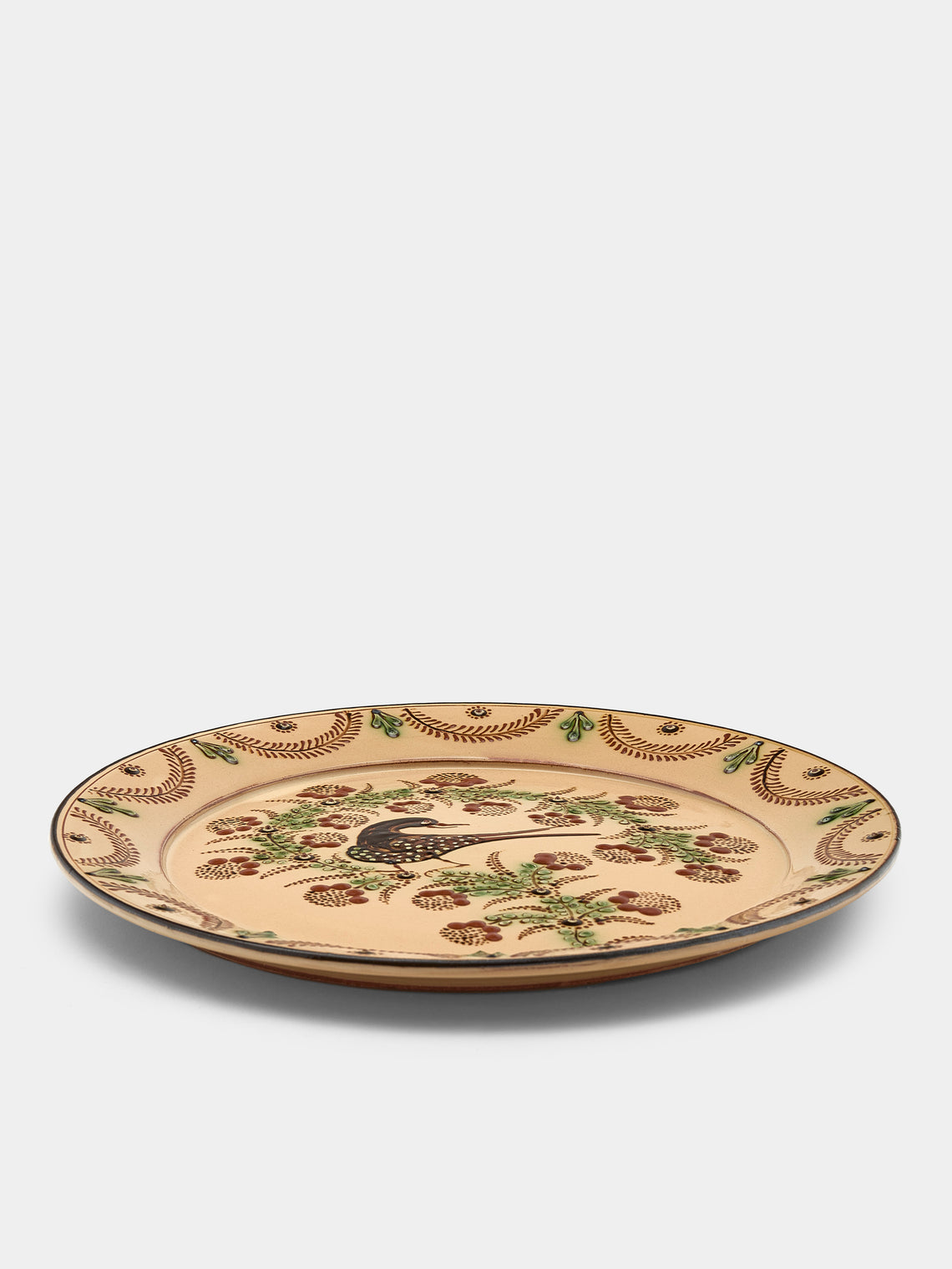 Poterie d’Évires - Birds Hand-Painted Ceramic Round Platter - Cream - ABASK