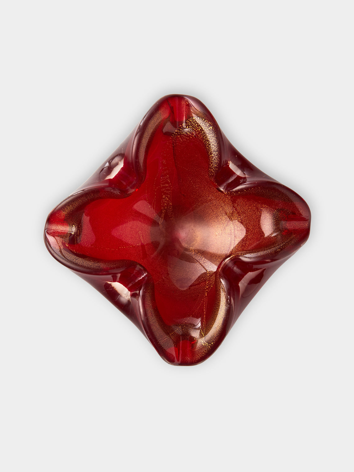 Antique and Vintage - Mid-Century Czech Glass Ashtray - Red - ABASK