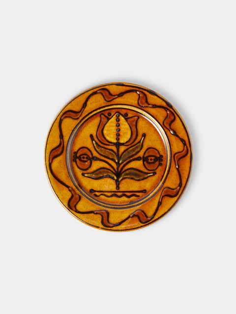 Fitch & McAndrew - Tulips and Buds Slipware Salad / Dessert Plate (7.5in/19cm) - Orange - ABASK - 
